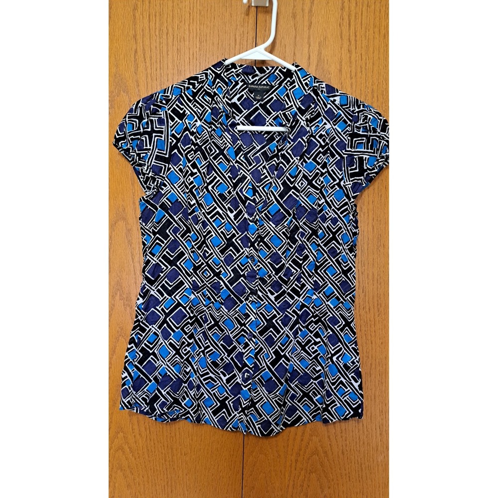 Banana Republic Women's Cotton Button-Up Shirt Blouse Top M Short Puff Sleeve